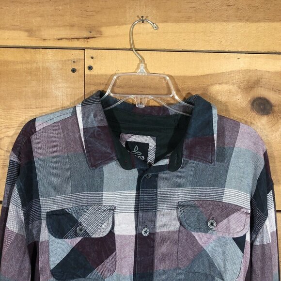 Prana Flannel Plaid Button Down Long Sleeve Shirt Mens Size XL Casual Red Black - Picture 2 of 11